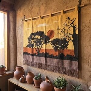 Sunset Wool Tapestry Wall Hanging 48" X 63"  Hand Made‎ Art